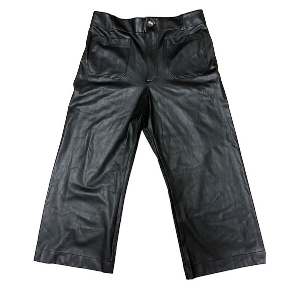 Anthropologie Maeve The Colette Faux-Leather Crop Wide-Leg Pants Size 34 black - Picture 9 of 13